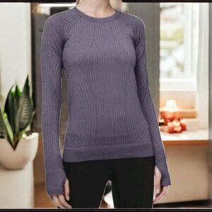 LULULEMON ( 4 ) Restless Pullover Long Sleeve Ribbed Fitted Moonwalk Purple/Gray